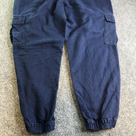 GAP Pants Mens Large Blue Cargo Linen Blend Drawstring Elastic Waist Pockets - Picture 10 of 11
